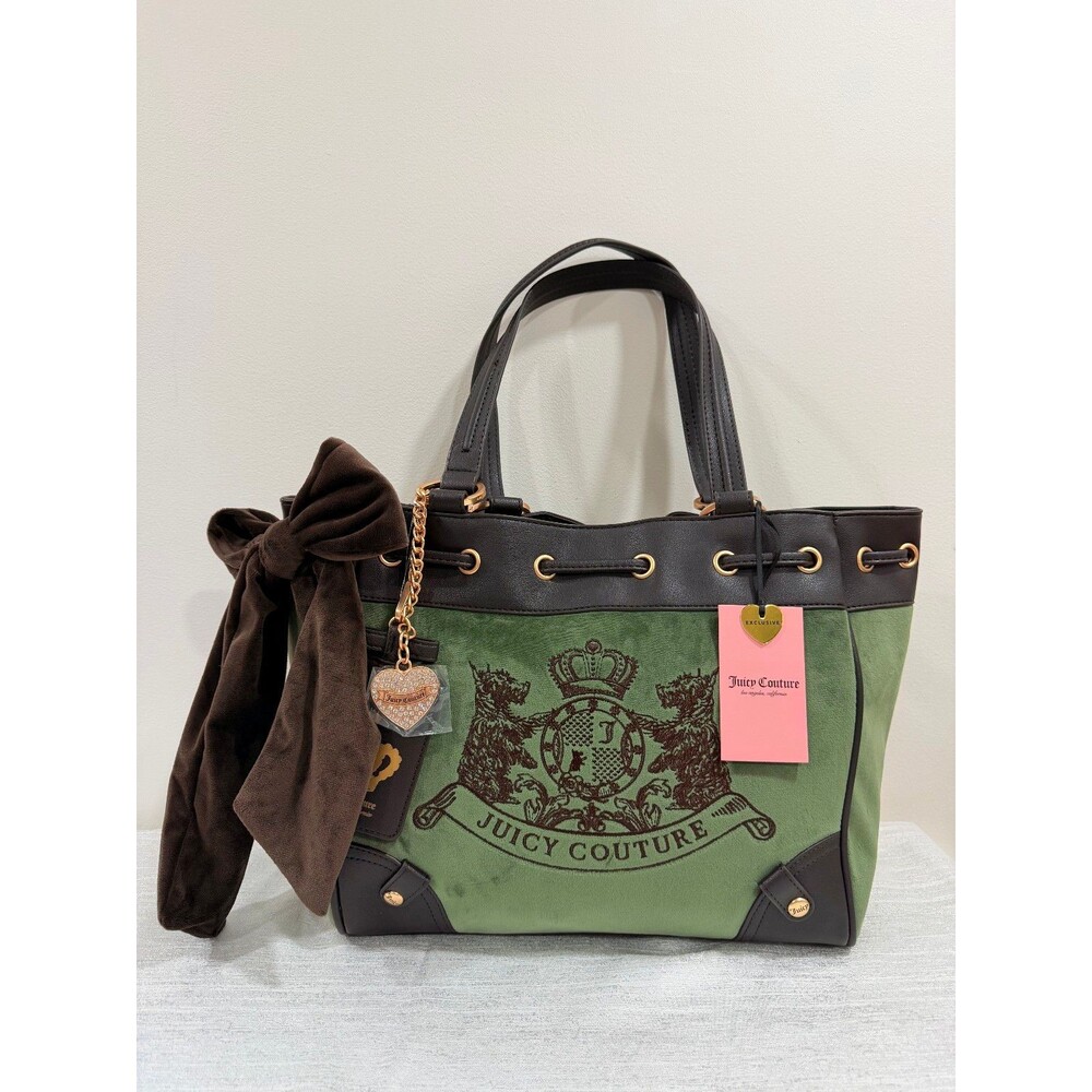 Juicy Couture NWT Classic Scottie Dogs Daydreamer Tote Bag Super Green Chocolate